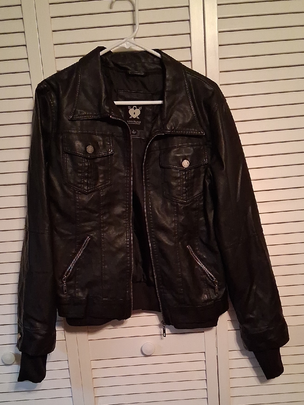 Women’s Black Faux Leather Jacket with Zip Pockets